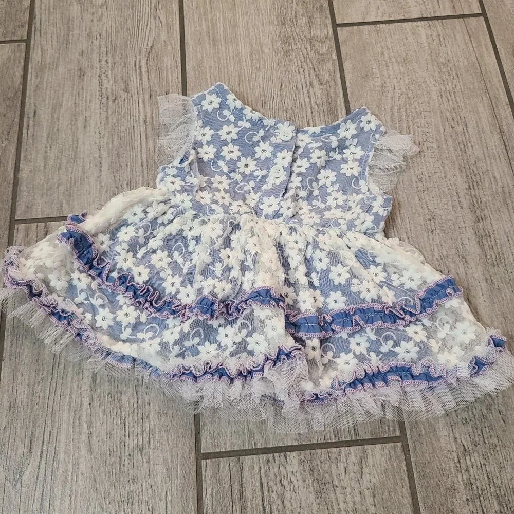 🏷 3/$15Little Lass baby girl summer dress blue with white floral lace size 6-9M - Picture 6 of 10